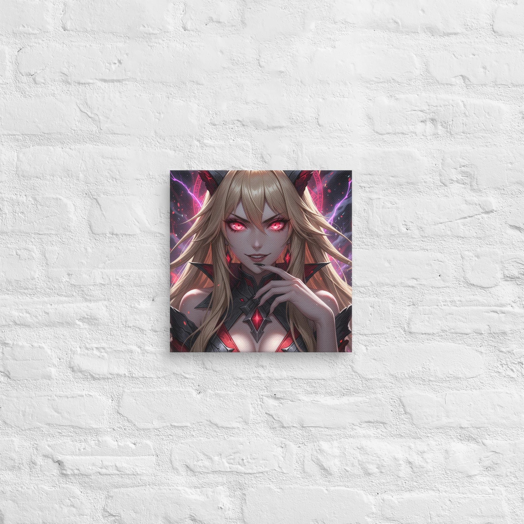 Blonde Dämonin mit Hörnern – Dark Fantasy Wandbild | 30x30